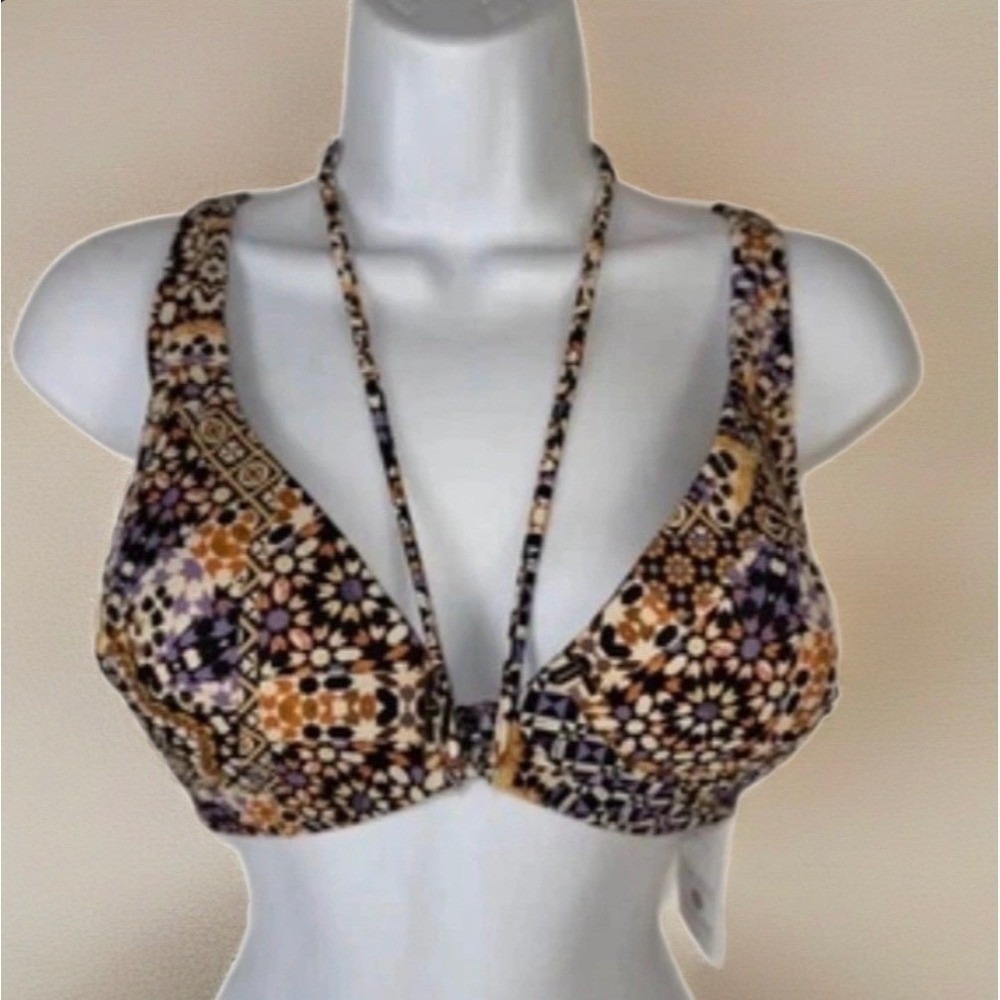 Shade & Shore‎ Bikini Top Women 36 B Purple Geometric Mosaic Boho Swimwear NEW